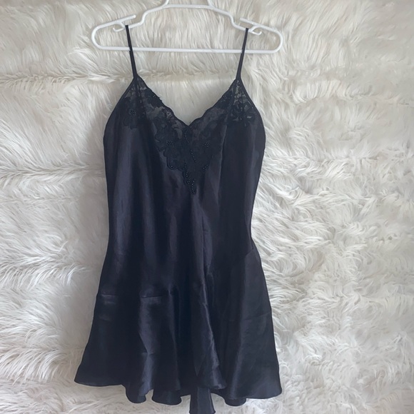 Cacique Chemise Size M Vintage Lace Floral Ruffle Spaghetti Strap Slip Dress - Picture 1 of 10